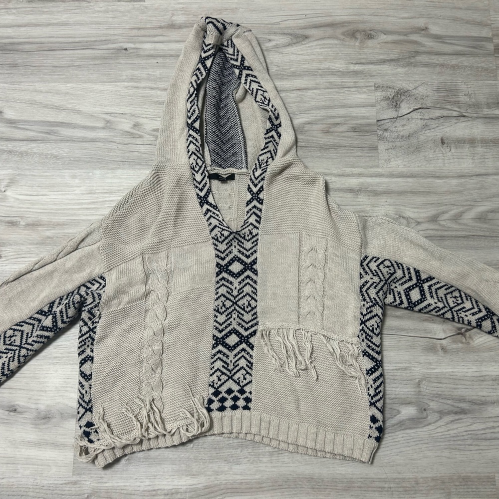 Fate Beige and Blue V-Neck Sweater